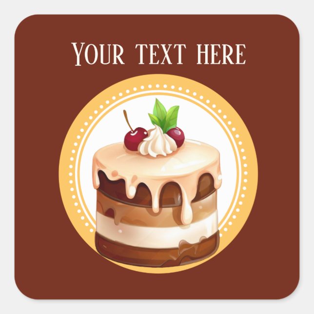 Cute cake add text bakery cake vendors Square  Square Sticker (Front)