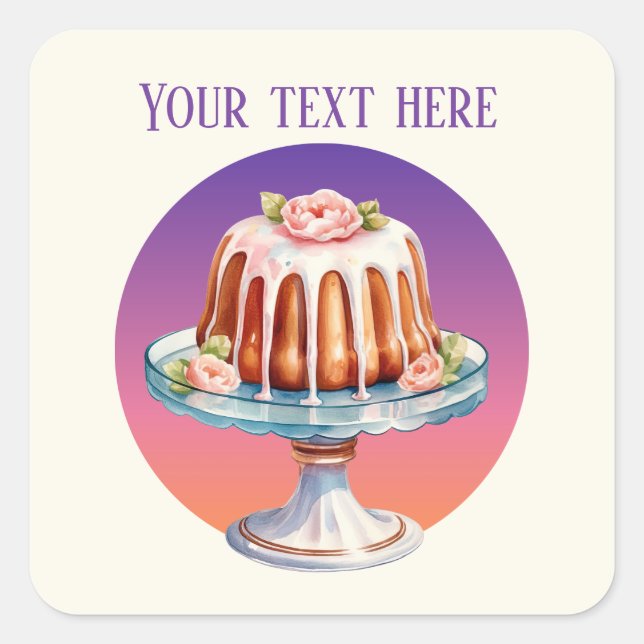 Cute cake add text bakery cake vendors  square sticker (Front)