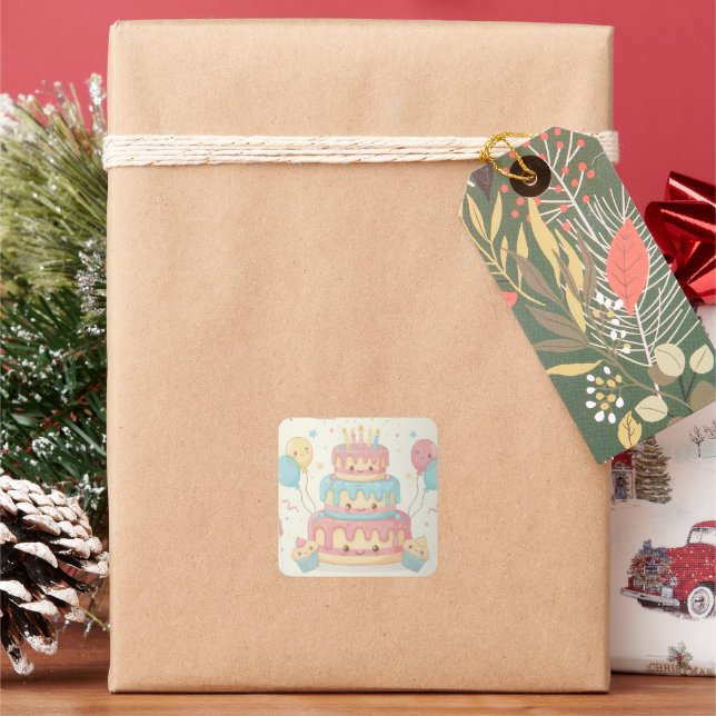 Cute Cake and Cupcakes Square Sticker (Holiday)