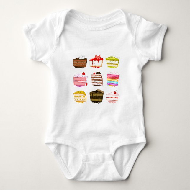 Cute cake birthday cake with colourful cream baby bodysuit (Front)