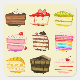 Cute cake birthday cake with colourful cream square sticker