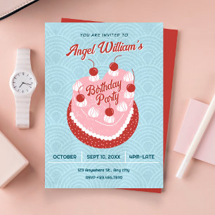 Cute cake heart birthday invitation
