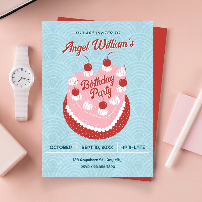 Cute cake heart birthday invitation (Creator Uploaded)