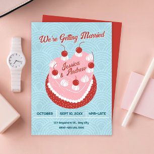 Cute cake heart wedding invitation