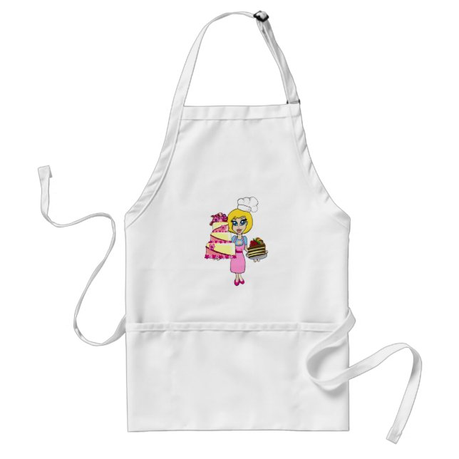 Cute cake maker and cakes cartoon apron - woman (Front)