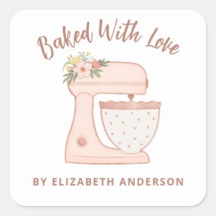 Cute Cake Mixer Baked With Love Square Sticker