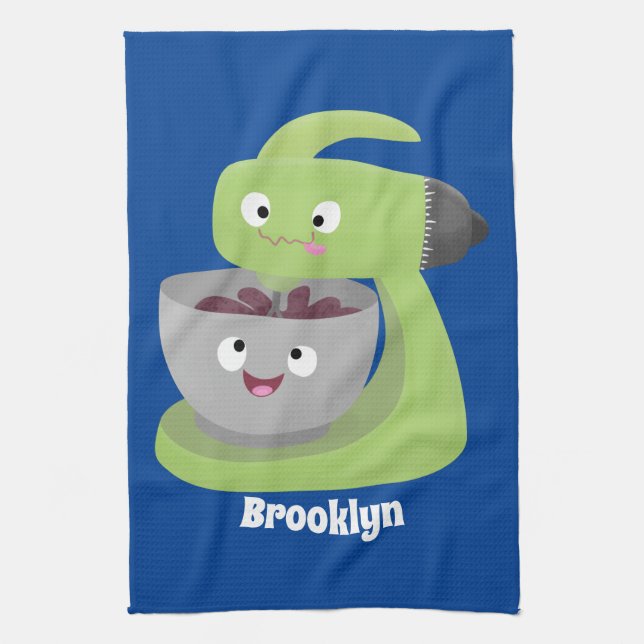 Cute cake mixer kitchen appliance cartoon tea towel (Vertical)