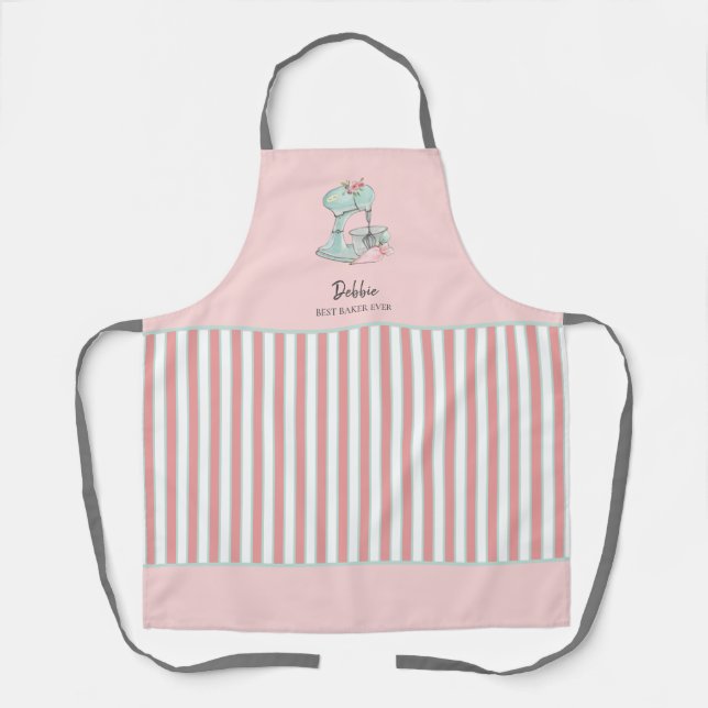 Cute Cake mixer pink & white stripes bakers Apron (Front)