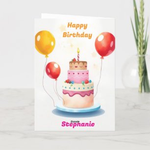 Cute Cake Piece Balloons Happy Birthday Card