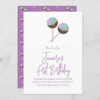 Cute Cake Pop Candy Bar First Birthday Invitation