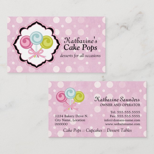 Cute Cake Pops Bakery Business Card (Front/Back)