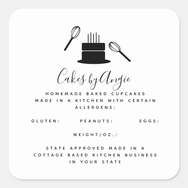 Cute Cake Whisk Food Business  Black  White Square Sticker (Front)