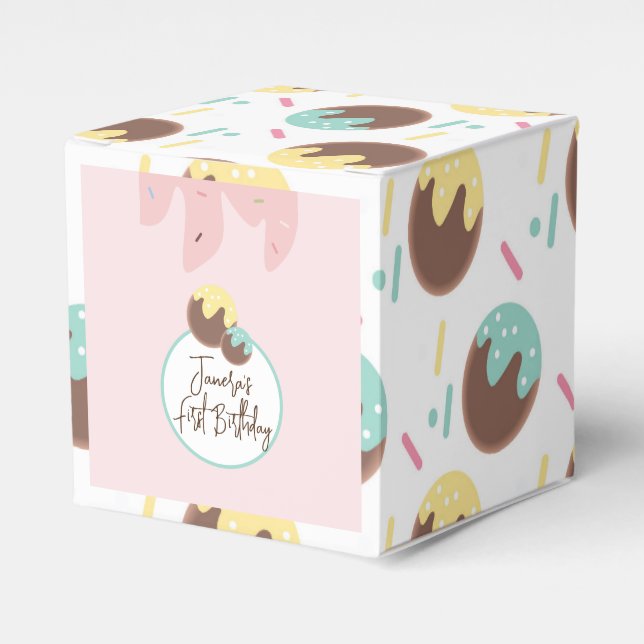 Cute Cakepop Balls First Birthday Frosting  Favour Box (Front Side)