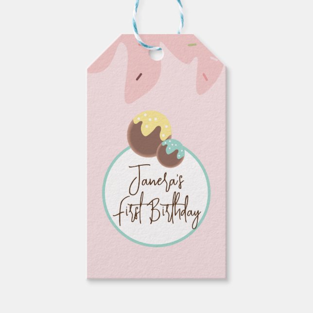 Cute Cakepop Balls First Birthday Frosting    Gift Tags (Front)