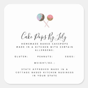 Cute Cakepop Logo Homemade Food Business    Square Sticker