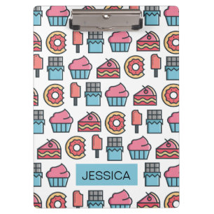 Cute Cakes and Desserts Pattern Personalised Clipboard