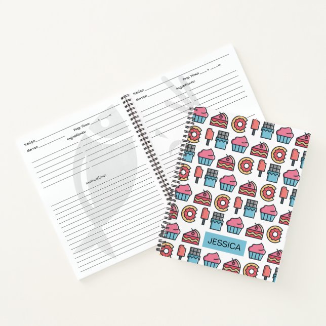 Cute Cakes and Desserts Pattern Personalised Notebook (Inside)