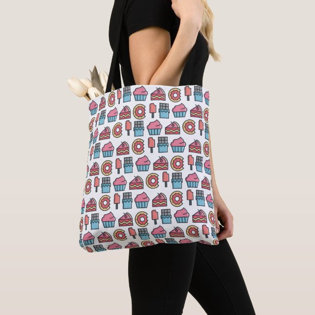 Cute Cakes and Desserts Pattern Tote Bag (Close Up)