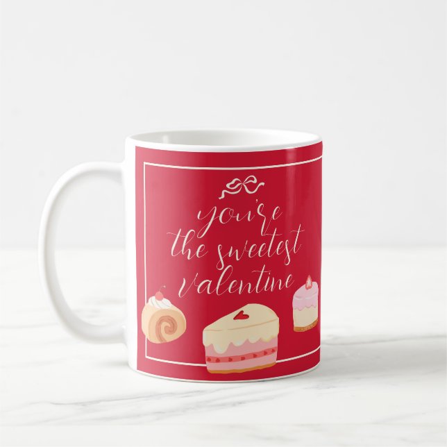 Cute Cakes Photo Sweetest Valentine Bow Love Red Coffee Mug (Left)