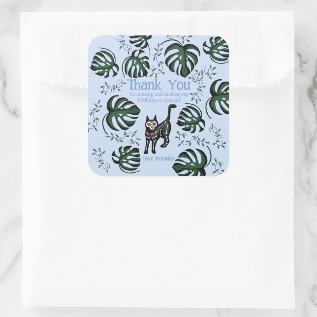 Cute Calavera Cats Kids Birthday Party Favour  Square Sticker (Bag)