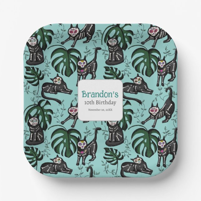 Cute Calavera Cats Kids Birthday Party Supplies  Paper Plate (Front)