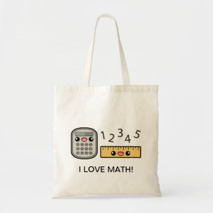 Cute Calculator And Ruler I Love Math Tote Bag