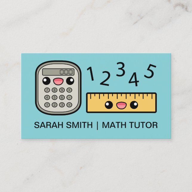 Cute Calculator And Ruler Math Tutor Business Card (Front)