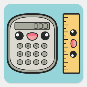 Cute Calculator And Ruler Square Sticker