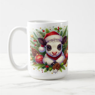 Cute Calf in Festive Christmas Arrangement  Coffee Mug