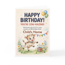 Cute Calf Personalised Birthday Card for Kids