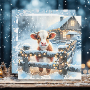 Cute Calf Personalised Farming Themed Christmas Holiday Card