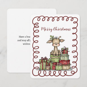 Cute Calf Sitting on a Stack of Christmas Presents Holiday Card