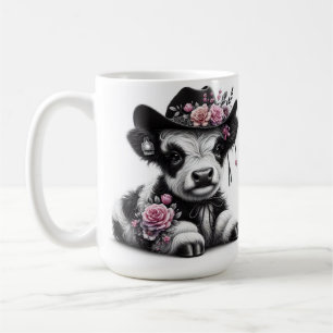 Cute Calf Wearing Hat Adorned with Flowers  Coffee Mug