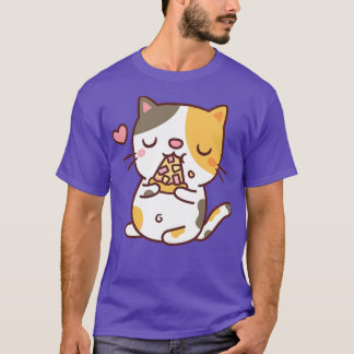 Cute Calico Cat Eating Pizza T-Shirt