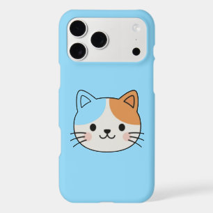 Cute Calico Cat Face Pastel Blue Minimalist