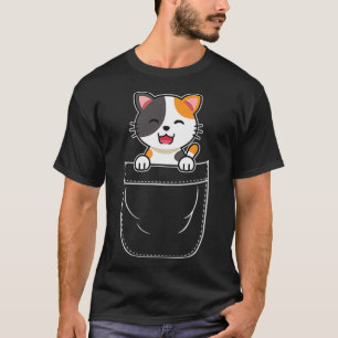 Cute Calico Cat Kitten in Pocket T-Shirt