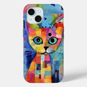 Cute Calico Cat Personalised iPhone 15 Case