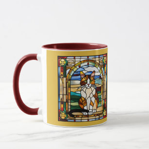 Cute Calico Cat Stained Glass Coffee Mug