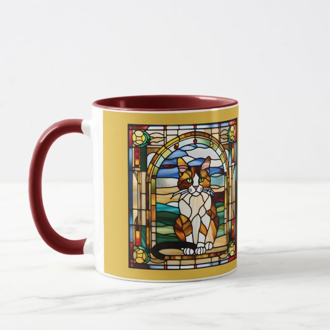 Cute Calico Cat Stained Glass Coffee Mug (Left)