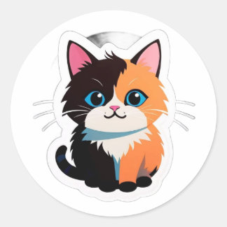 Cute Calico Cat Sticker – Adorable Dual-Tone Kitty