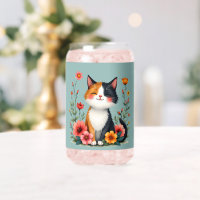 Cute Calico Cat with Floral Cottagecore Aesthetic
