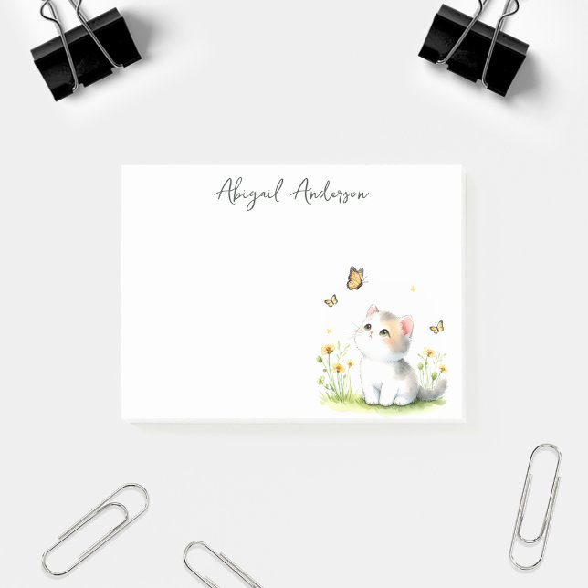 Cute Calico Kitten with Butterflies Personalised Post-it Notes (Creator Uploaded)