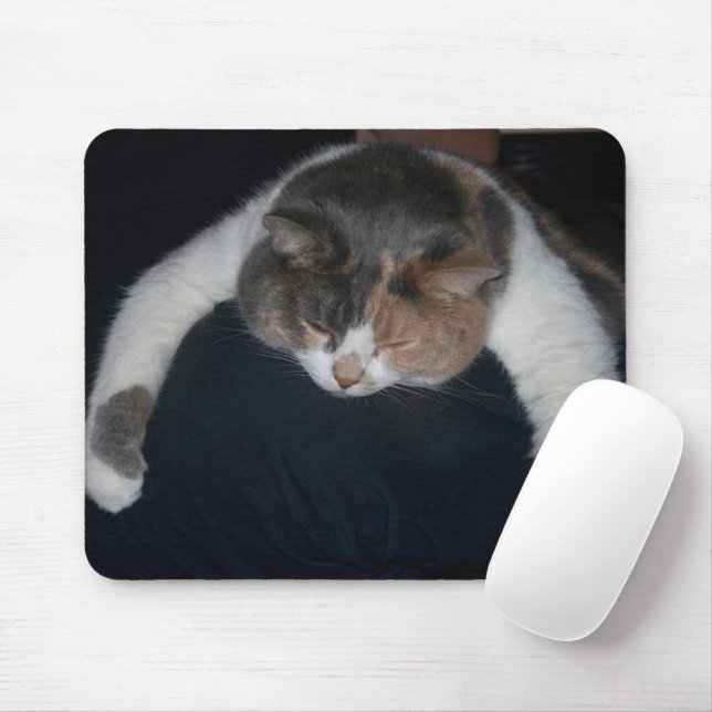 Cute Calico Sleeping Cat Over Shoulder Mouse Pad (With Mouse)
