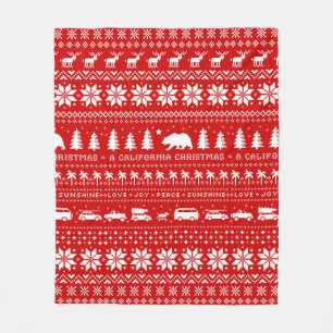 Cute California Christmas Holiday Pattern Xmas Fleece Blanket
