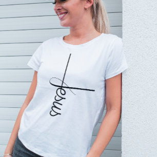 Cute Calligraphy Cross Jesus T-shirt