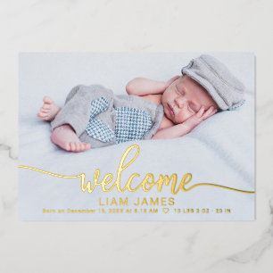 Cute Calligraphy Photo Birth Announcement Cards