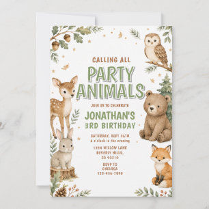 Cute Calling All Party Animals Woodland Birthday Invitation