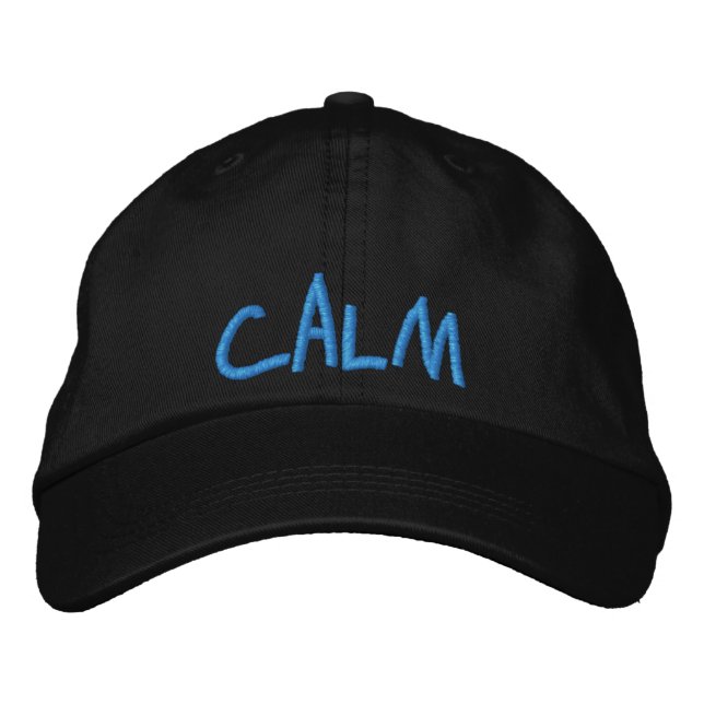 Cute Calm Quote Sky Blue Black Motivational  Embroidered Hat (Front)