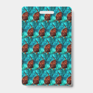 Cute Calm Sea Turtle Aqua Caribbean waters ID Badge