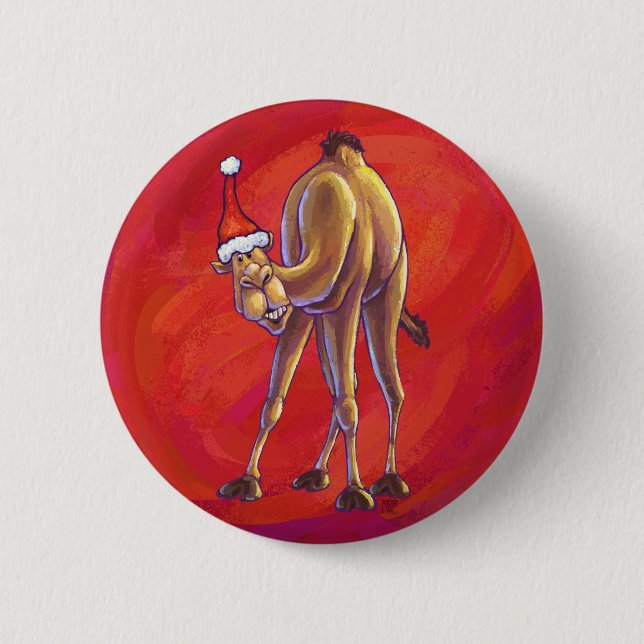 Cute Camel Christmas On Red 6 Cm Round Badge (Front)